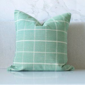 Farmhouse Teal and Beige Check Pillow Cover